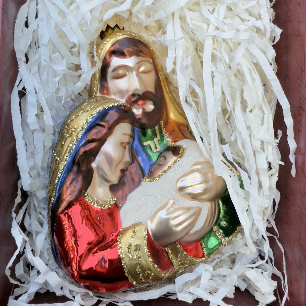 Vtg 90s Hallmark The Holy Family Blown Glass Ornament 1999 Jesus Mary Joseph